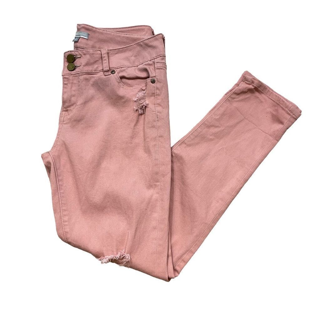 New York & Company Pink Distressed Straight Leg Jeans Size 6